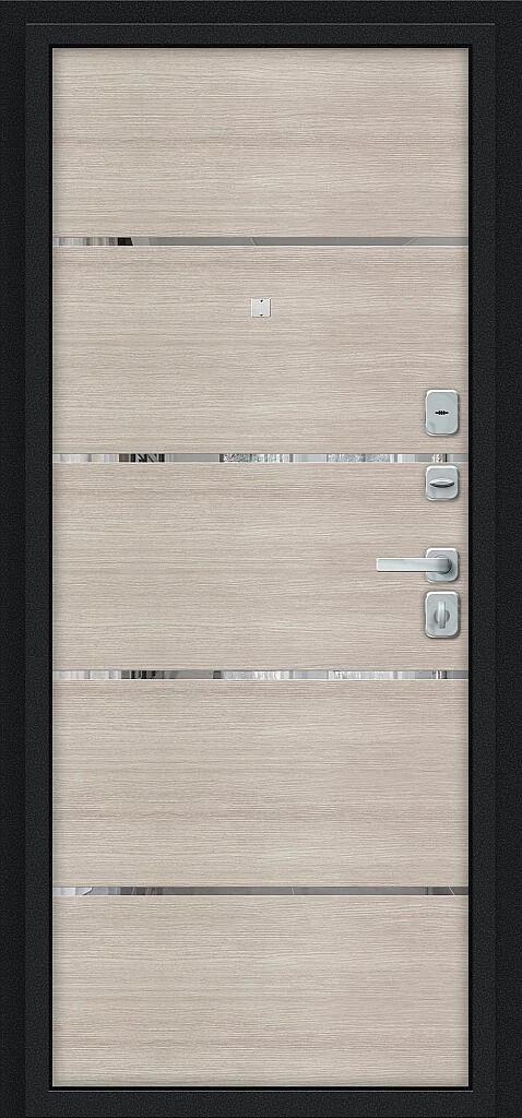 Входная дверь Лайн/BChrome Букле черное/Cappuccino Melinga BR6201 внутренняя сторона